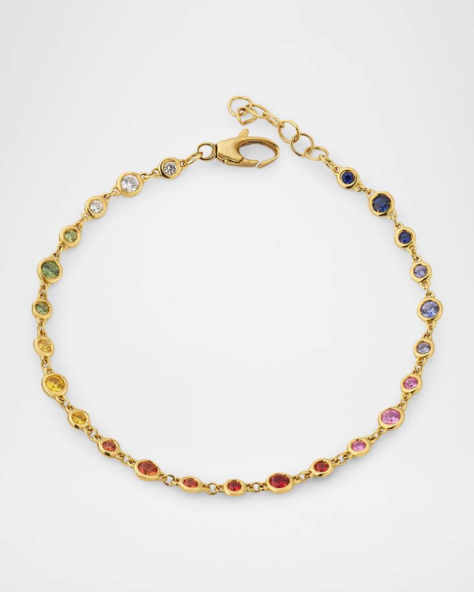 18K Yellow Gold Multicolor Sapphire Bezel Bracelet